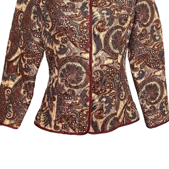 Silkland Paisley Quilted 100%Pure Silk Jacket Coat Women’s Size PS Petite - Picture 3 of 7